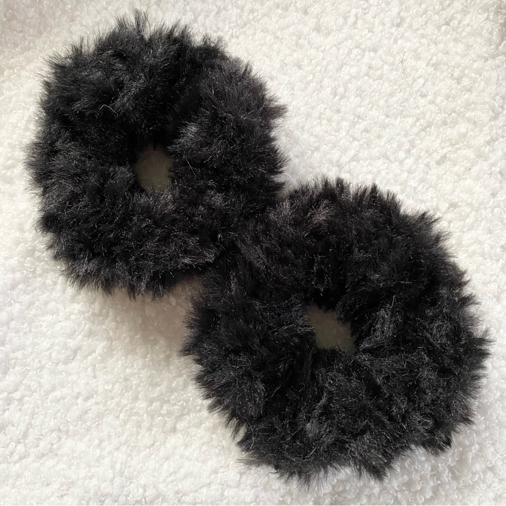 Black Faux Fur Handmade Hair Scrunchies Set of 2